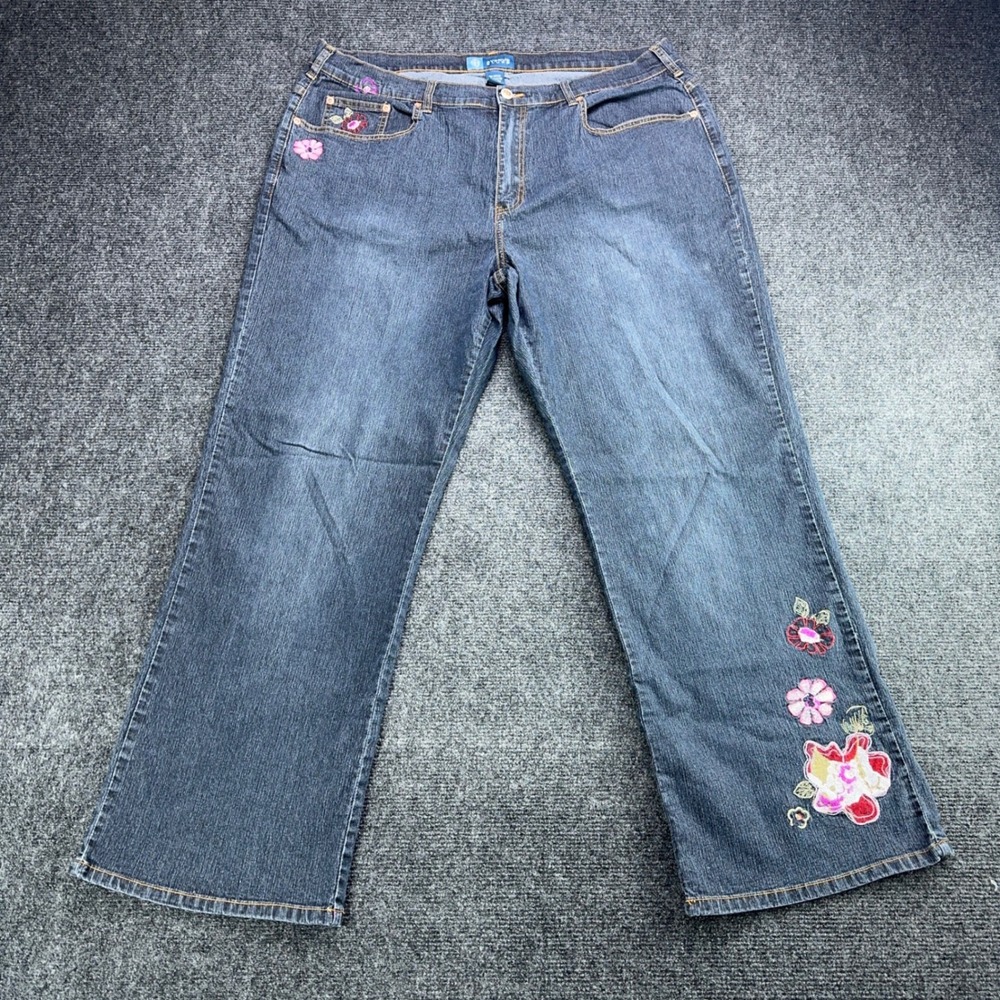 Avenue Blues Womens Plus Size 20 Floral Embroidered Straight Leg Jeans Dark Wash